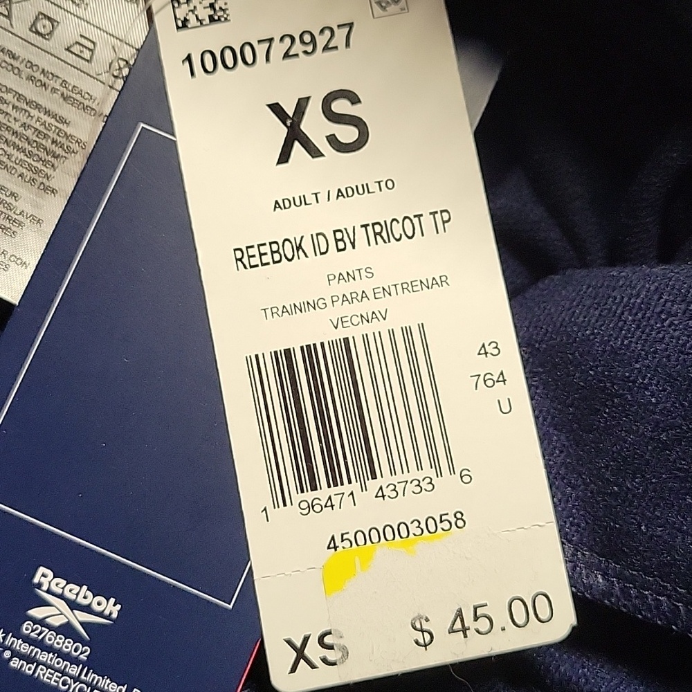Reebok Women's Dark Blue Navy Track Pants Size XS NEW - Picture 2 of 5